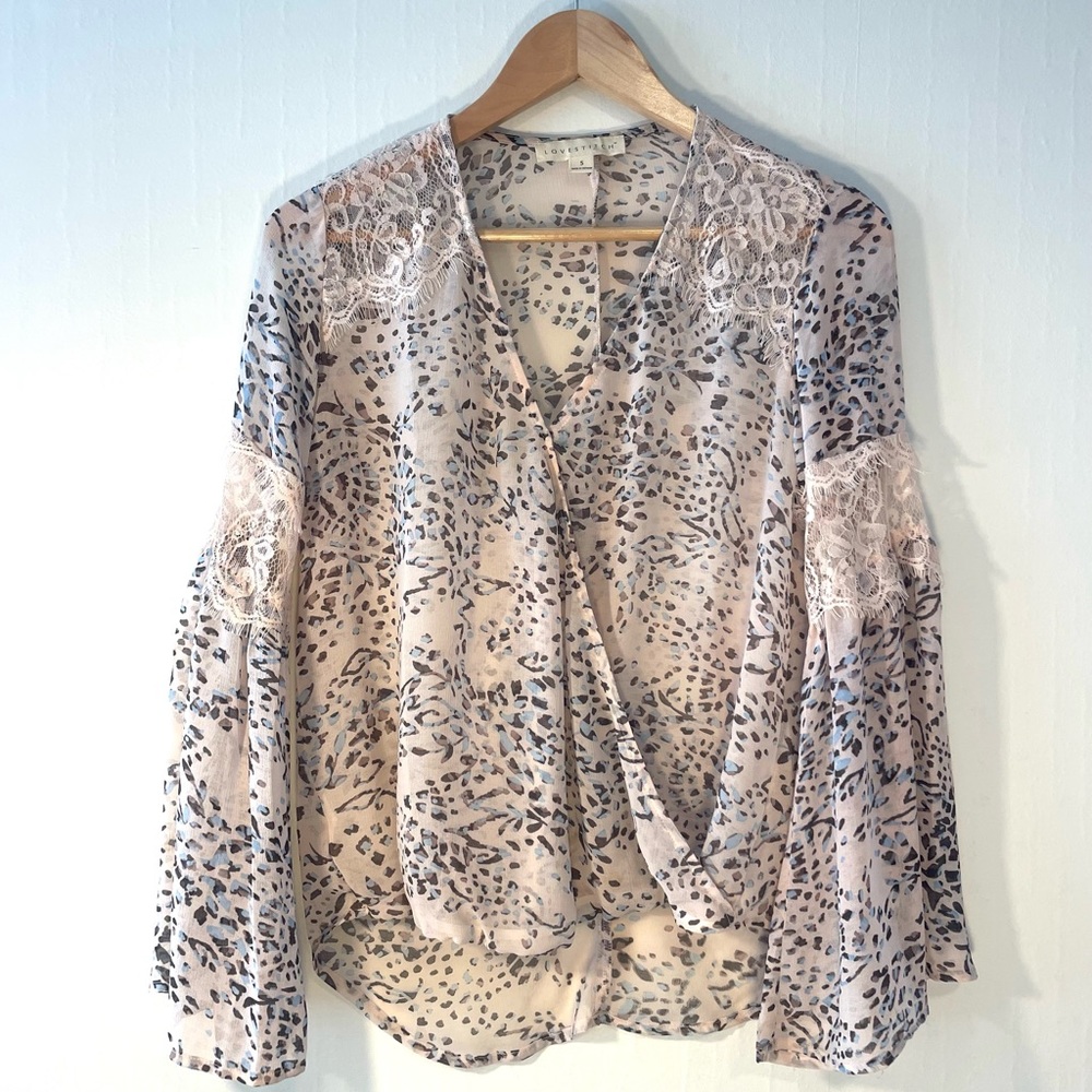 Lovestitch Beige Leopard Print Blouse with Lace